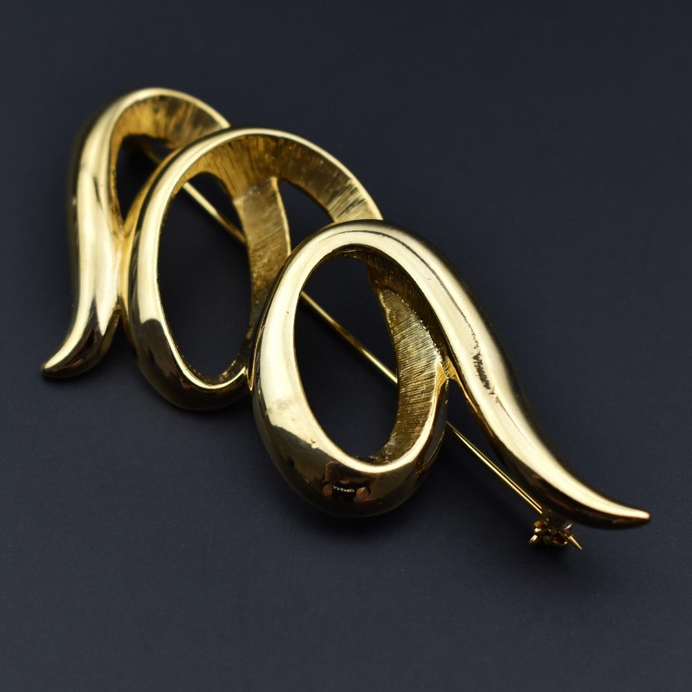 Huge abstract brooch gold, very large quirky lapel pin